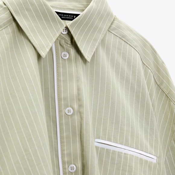 Zara Sage Green Striped Shirt - Picture 7 of 14